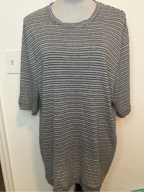Zara Man Striped Hemp Viscose Tee Size L Black White Relaxed Fit Minimalist NWT